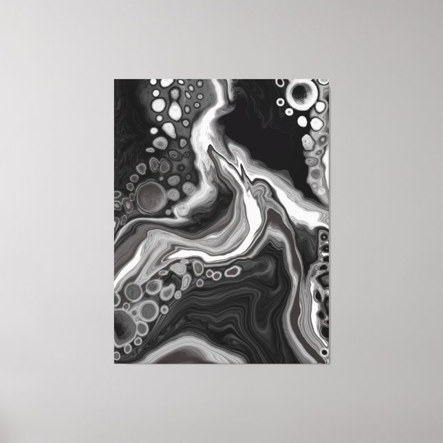 Black and White Marble Digital Fluid Art Canvastryck (Framsida)