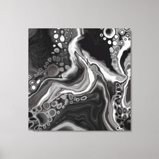 Black and White Marble Digital Fluid Art Canvastryck (Framsida)