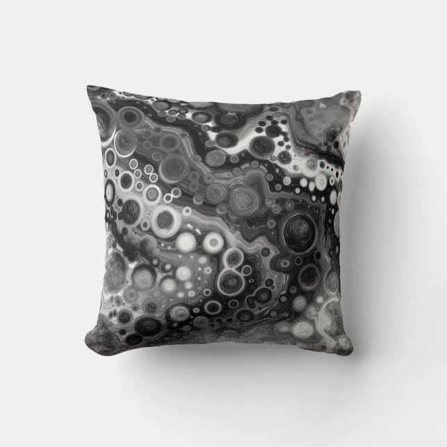Black and White Marble Digital Fluid Art Kudde (Framsida)