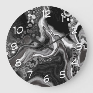Black and White Marble Digital Fluid Art Stor Klocka