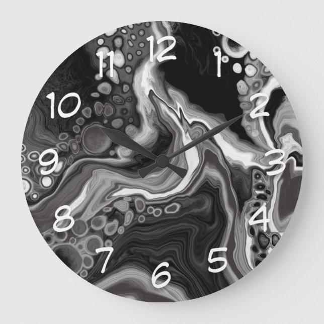 Black and White Marble Digital Fluid Art Stor Klocka (Framsida)