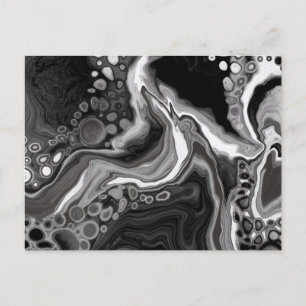 Black and White Marble Digital Fluid Art Vykort