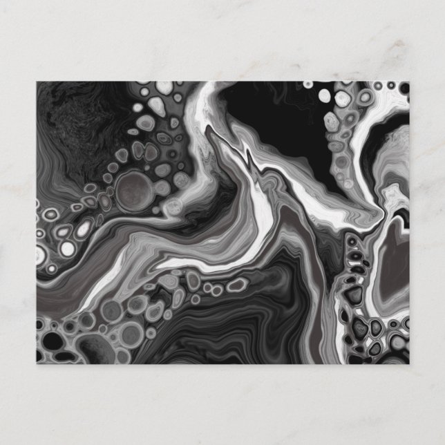 Black and White Marble Digital Fluid Art Vykort (Framsida)