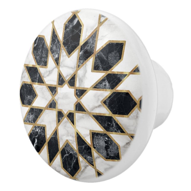 Black and White Marble Moroccan Mosaic Knopp (Höger)