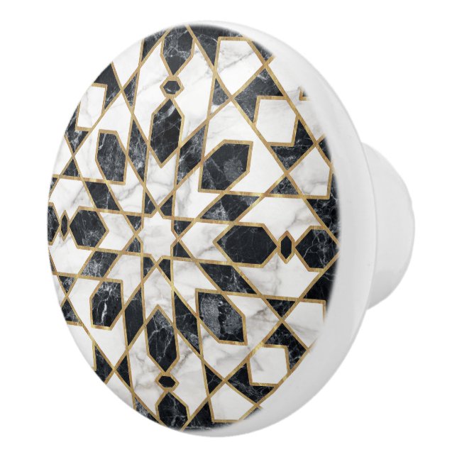 Black and White Marble Moroccan Mosaic Knopp (Höger)