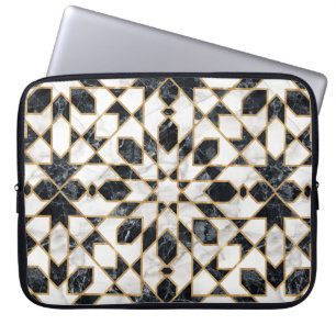Black and White Marble Moroccan Mosaic Laptop Fodral