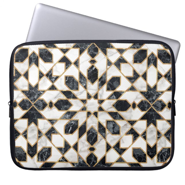 Black and White Marble Moroccan Mosaic Laptop Fodral (Framsidan)