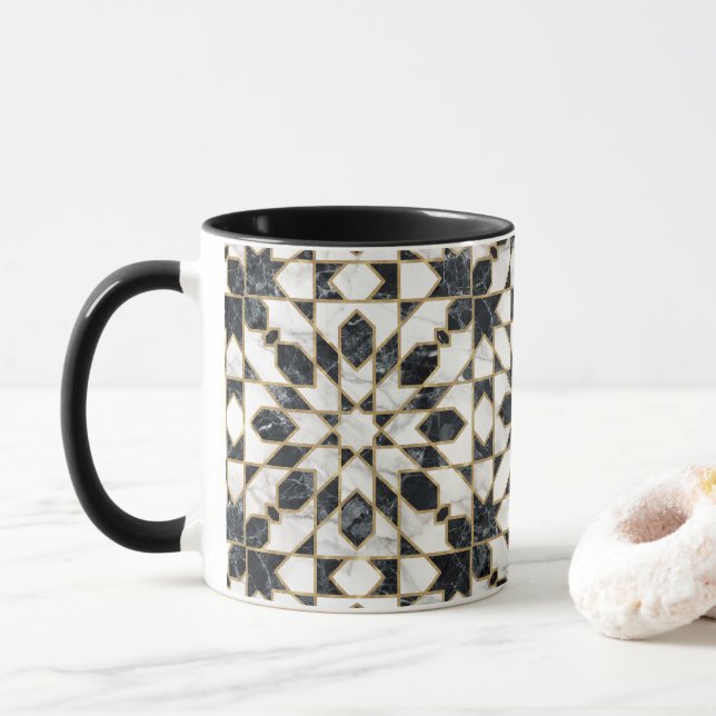 Black and White Marble Moroccan Mosaic Mugg (Med munk)