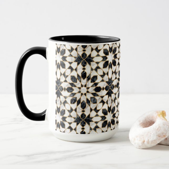 Black and White Marble Moroccan Mosaic Mugg (Med munk)