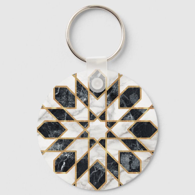 Black and White Marble Moroccan Mosaic Nyckelring (Framsida)