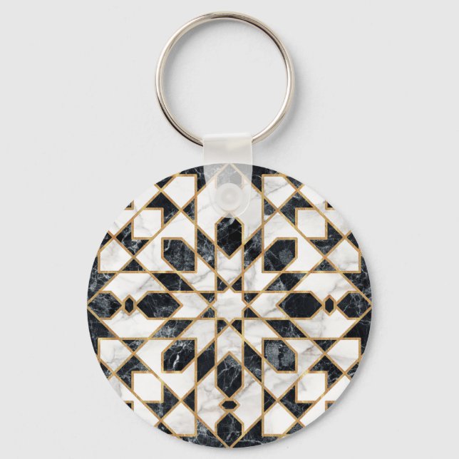 Black and White Marble Moroccan Mosaic Nyckelring (Framsida)