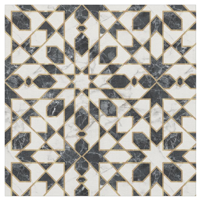 Black and White Marble Moroccan Mosaic Tyg (Närbild)