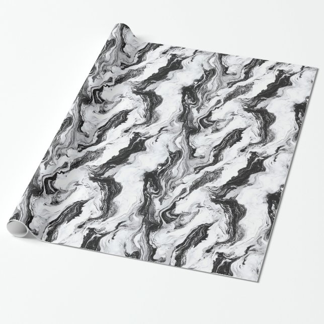 Black and White Marble Swirl Mönster Presentpapper (Utrullad)