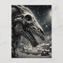 Black and White Mari Lwyd Skeleton jul Vykort