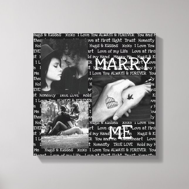 Black and White Marry Me Couples Photo Wall Art Canvastryck (Framsida)