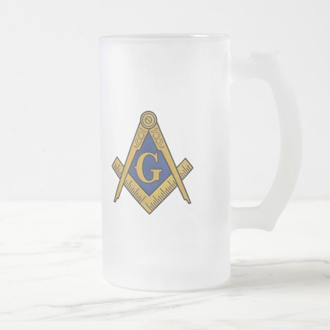 Black and White Masonic Freemason Compass Frostat Ölglas (Höger)