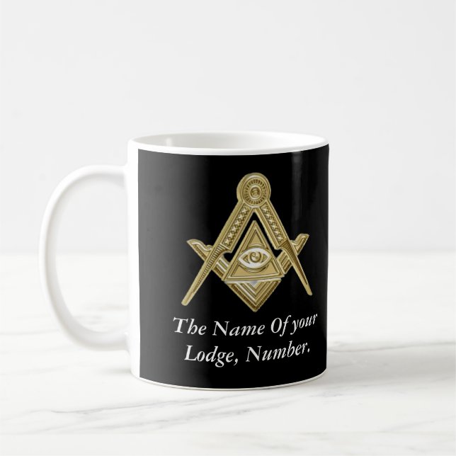Black and White Masonic Freemason Compass Kaffemugg (Vänster)