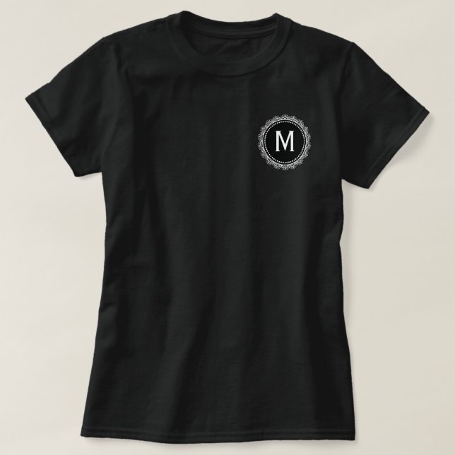 Black and White Medallion Anpassningsbar Initial T T Shirt (Design framsida)