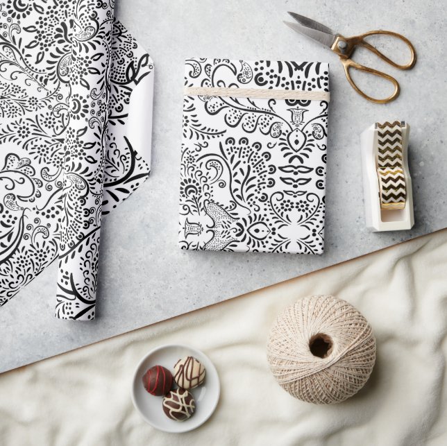 Black and White Mehndi Paisley Indian Mönster Presentpapper (Hantverk)
