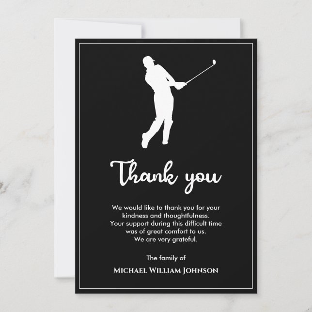 Black and White Memorial Funeral Golf Player Tack Kort (Framsida)
