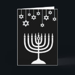 Black and White Menorah Lycklig Hanukkah Kort<br><div class="desc">Svarta och vita stjärnor på David och Lycklig Hanukkah menorah-personlig kort.</div>