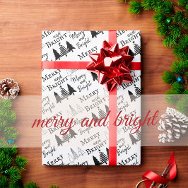 Black and White Merry och Bright Julgranar Presentpapper