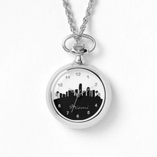 Black and White Miami, Florida Skyline Armbandsur
