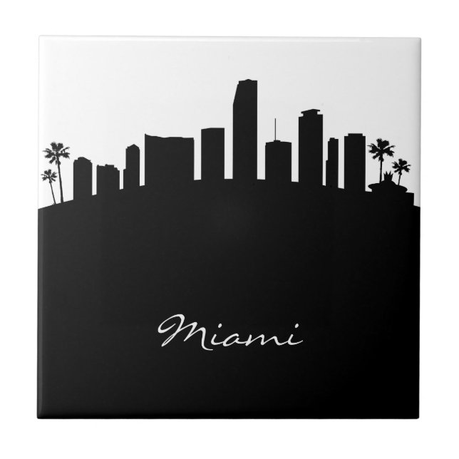 Black and White Miami Skyline Kakelplatta (Framsidan)