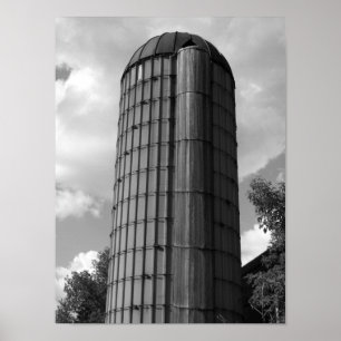 Black and White Midwest Silo Poster