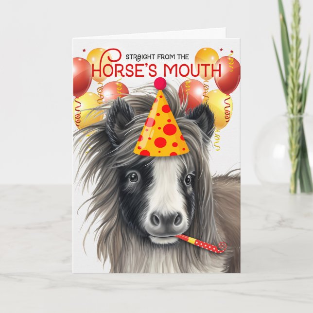 Black and White Miniature Horse Funny Birthday Kort (Framsida)