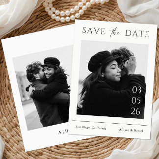 Black And White Minimal Typography Photo Wedding Spara Datumet