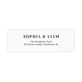 Black and White Minimalist Script Wedding Address Returadress Etikett