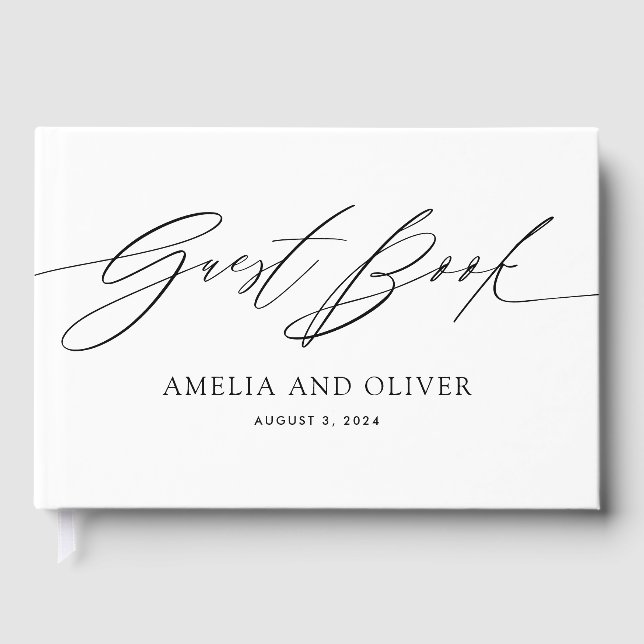 Black and White Minimalist Wedding Guest Book Gästböcker (Framsida)
