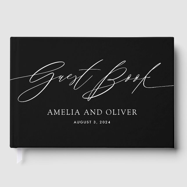 Black and White Minimalist Wedding Guest Book Gästböcker (Framsida)