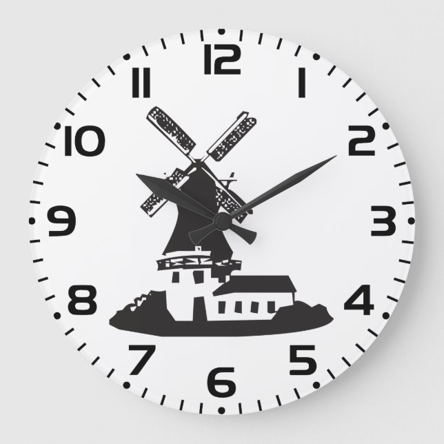 Black and White Minimalist Windmill Stor Klocka (Framsida)