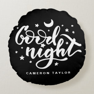 Black and White Modern Calligraphy Bra Night Rund Kudde