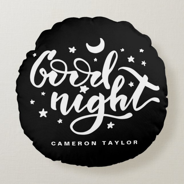 Black and White Modern Calligraphy Bra Night Rund Kudde (Framsidan)