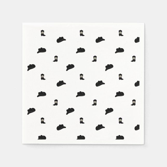 Black and White Modern Cowboy Rodeo Mönster Pappersservett (Framsidan)