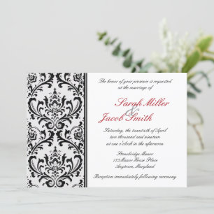 Black and White Modern Damask Wedand Inbjudningar