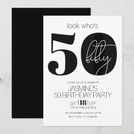 Black And White Modern Elegant 50 Birthday  Inbjudningar