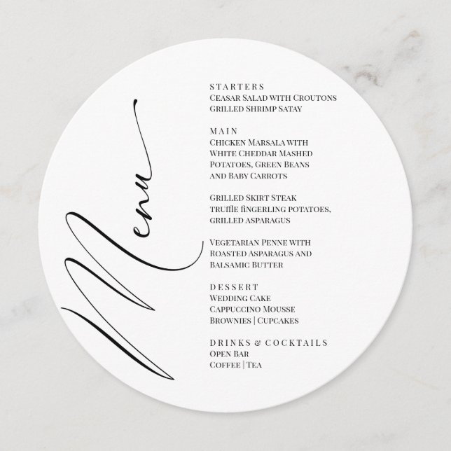 Black and White Modern Elegant Menu  Meny (Framsida)