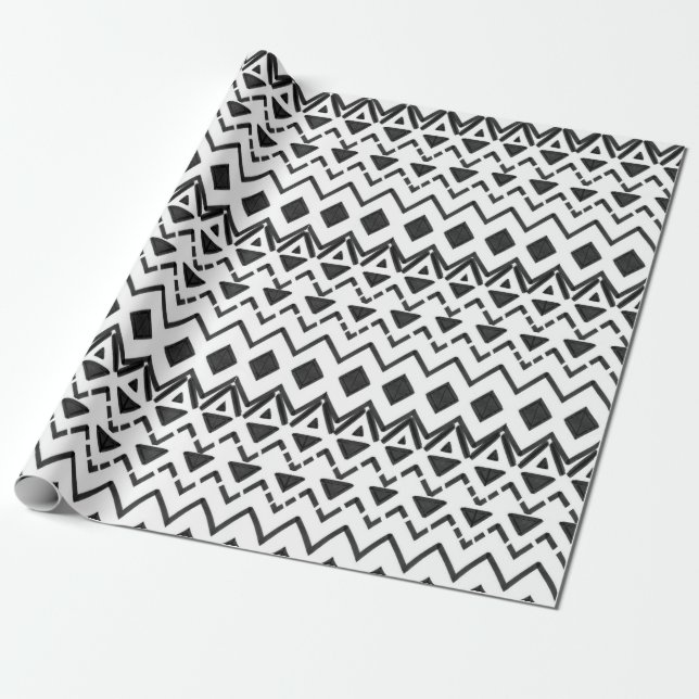 Black and White Modern Hand plockade Tribal Aztec Presentpapper (Utrullad)