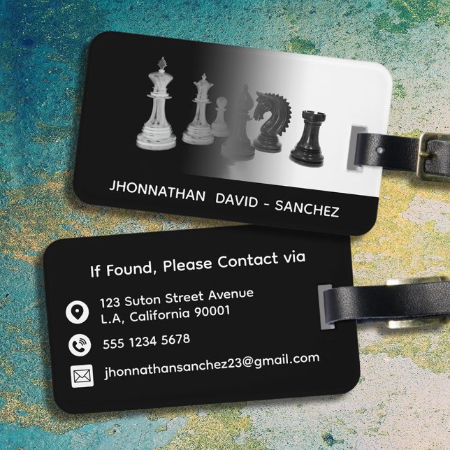 Black and White Modern Masculine Chess Travel Bagagebricka (Skapare uppladdad)