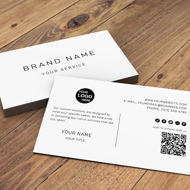 Black and White Modern Minimalist Anpassningsbar C Visitkort (Modern Minimalist Custom Corporate Business Card)
