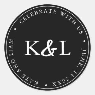 Black and White Modern Monogram Ampersand Runt Klistermärke
