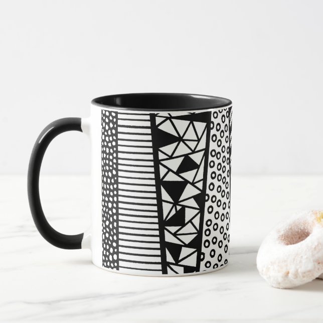 Black and white - modern pattern mugg (Med munk)