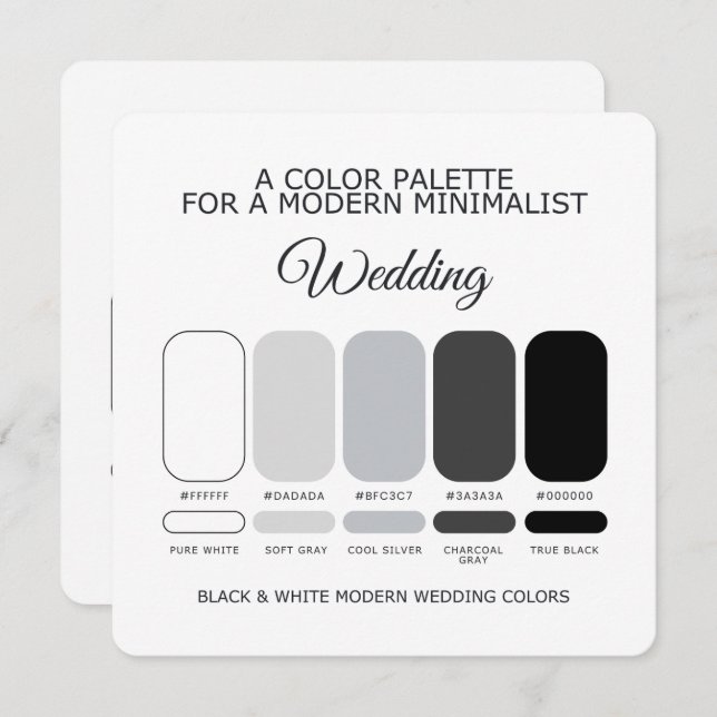 Black and White Modern Wedding Color Palette Card Inbjudningar (Fram/baksida)