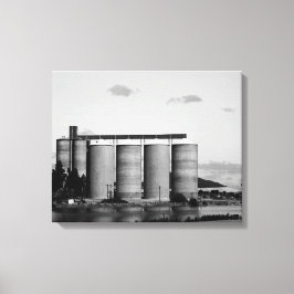 Black and White Monochrome Rural Grain Silos Canvastryck