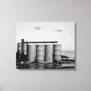 Black and White Monochrome Rural Grain Silos Canvastryck