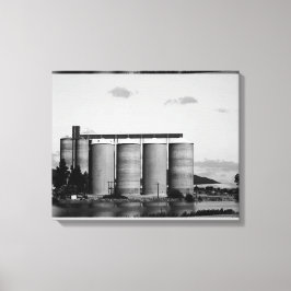 Black and White Monochrome Rural Grain Silos Canvastryck